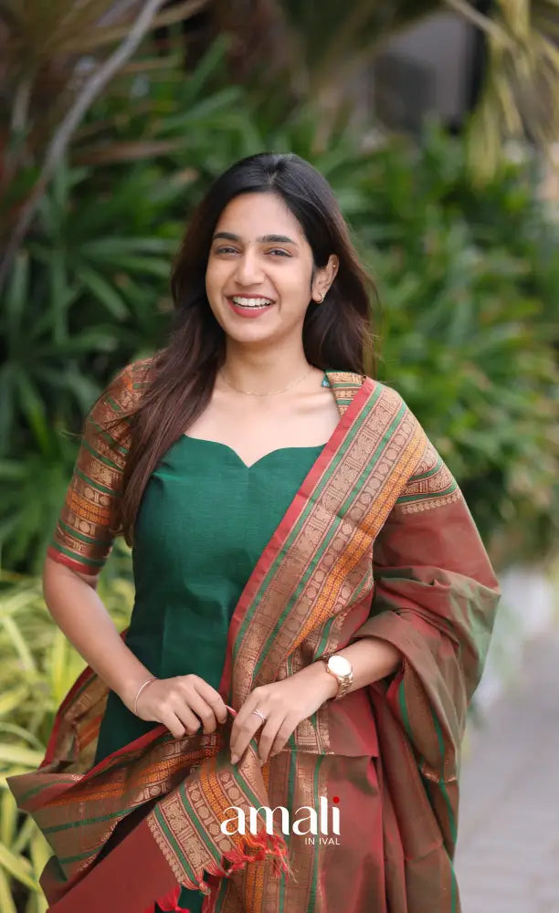 Meera Cotton Salwar - Dark Green and Manthalir - Plus Size salwar