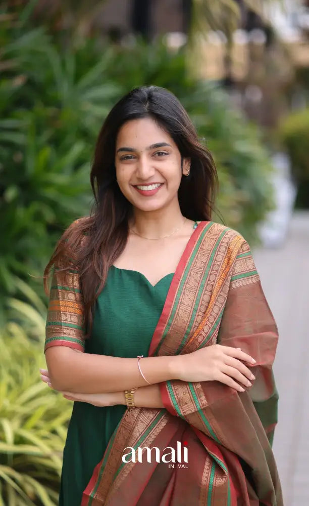 Meera Cotton Salwar - Dark Green and Manthalir - Plus Size salwar