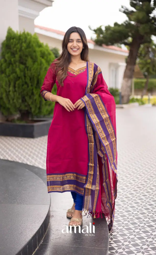 Meera Cotton Salwar Dark Pink and Deep Blue Tone salwar