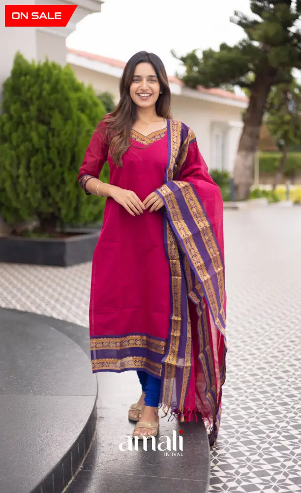Meera Cotton Salwar Dark Pink and Deep Blue Tone salwar