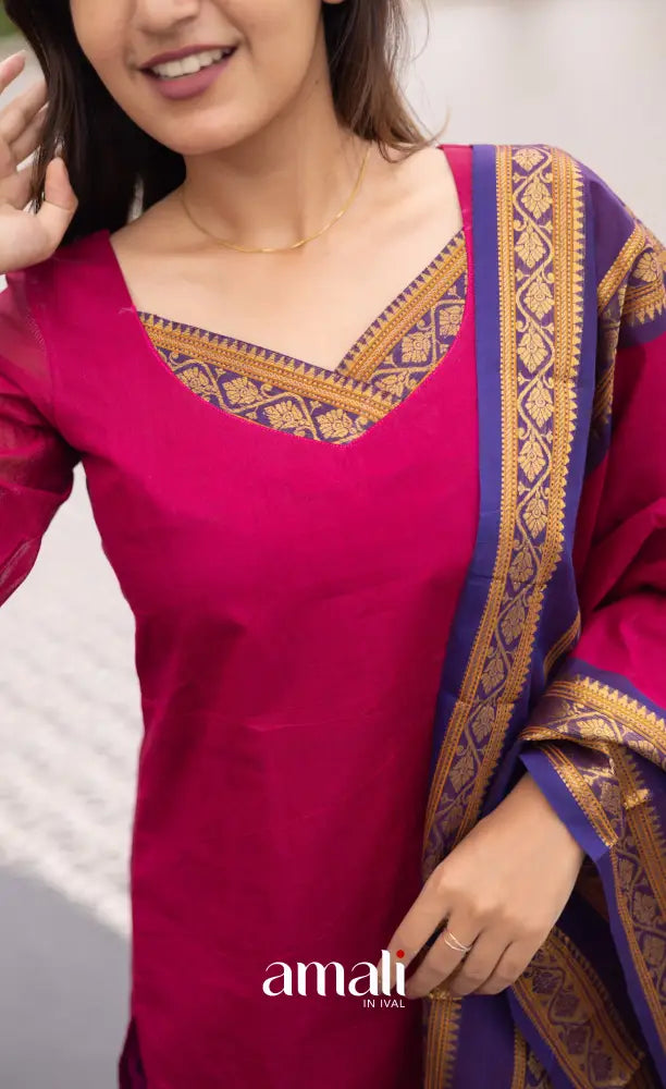 Meera Cotton Salwar Dark Pink and Deep Blue tone Plus Size salwar