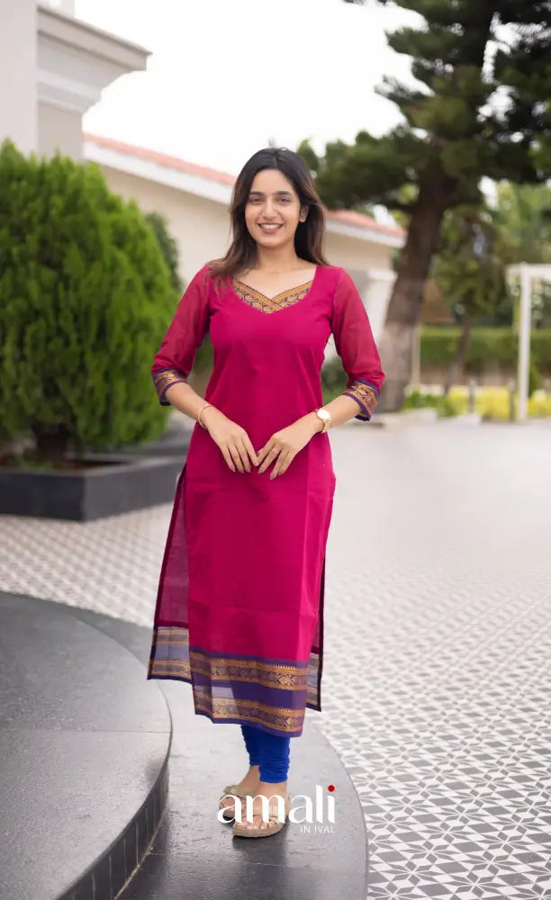 Meera Cotton Salwar Dark Pink and Deep Blue tone Plus Size salwar
