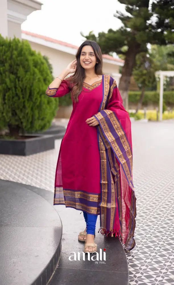 Meera Cotton Salwar Dark Pink and Deep Blue tone Plus Size salwar
