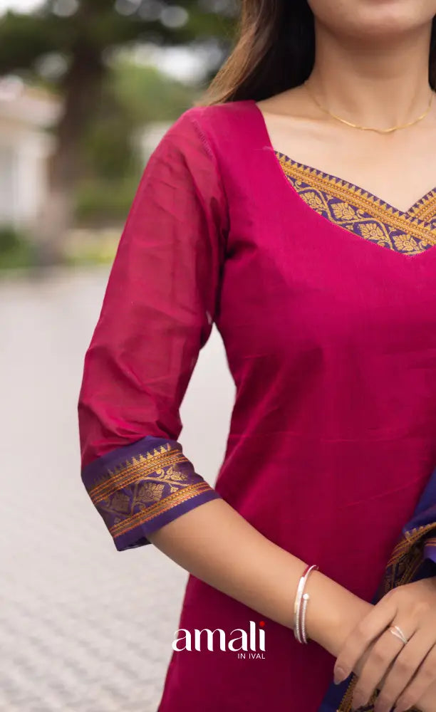 Meera Cotton Salwar Dark Pink and Deep Blue tone Plus Size salwar