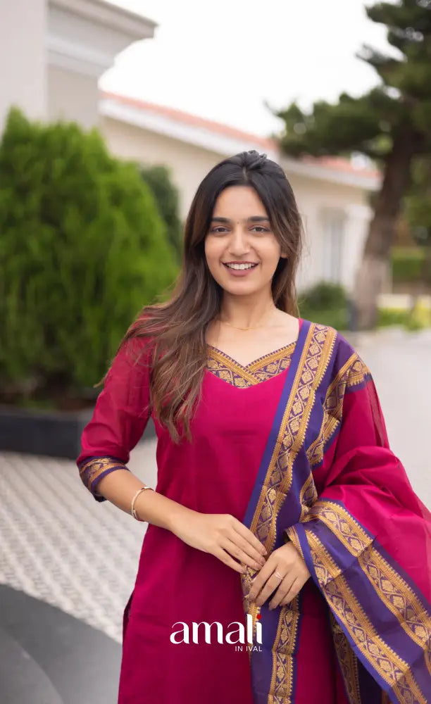 Meera Cotton Salwar Dark Pink and Deep Blue tone Plus Size salwar