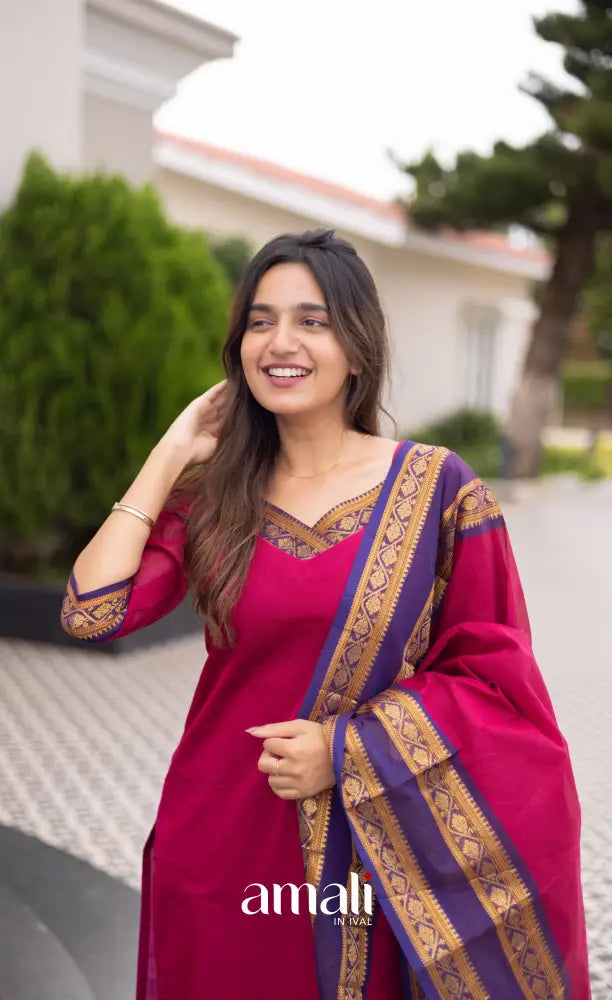 Meera Cotton Salwar Dark Pink and Deep Blue tone Plus Size salwar