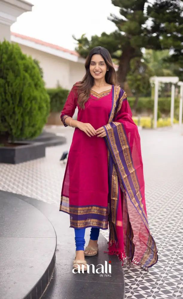 Meera Cotton Salwar Dark Pink and Deep Blue tone Plus Size salwar