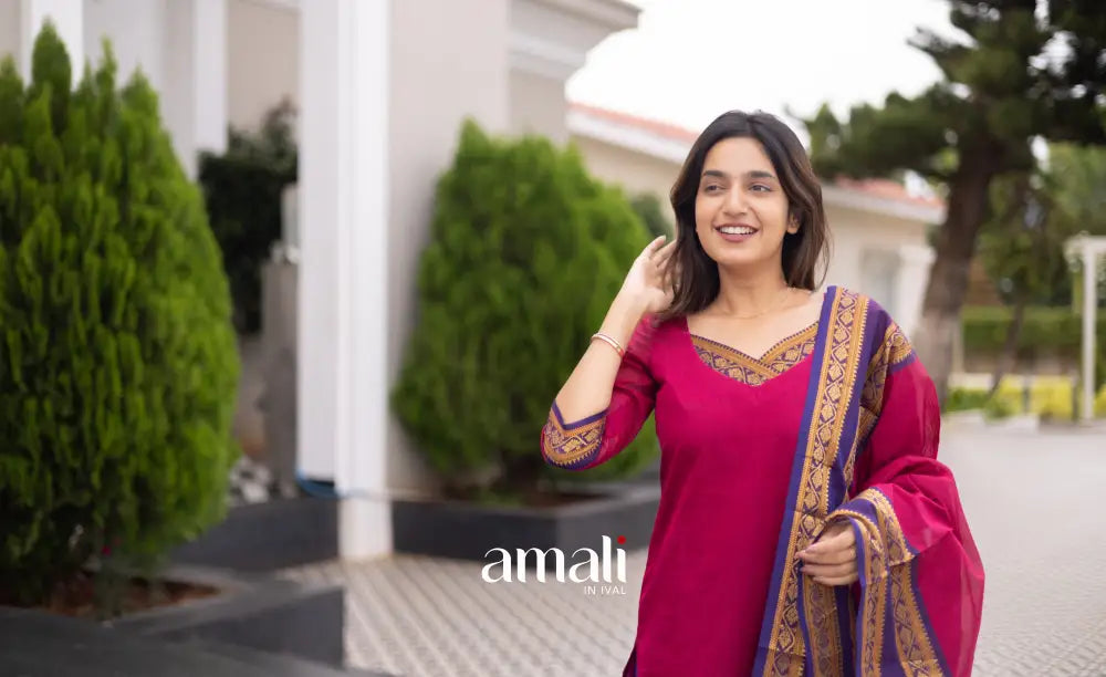 Meera Cotton Salwar Dark Pink and Deep Blue tone Plus Size salwar