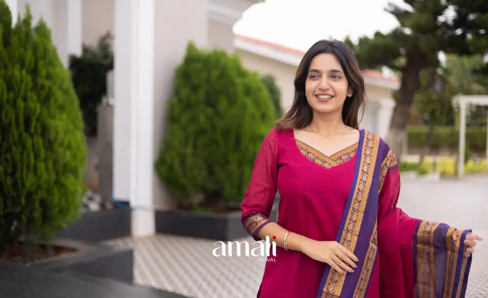 Meera Cotton Salwar Dark Pink and Deep Blue tone Plus Size salwar