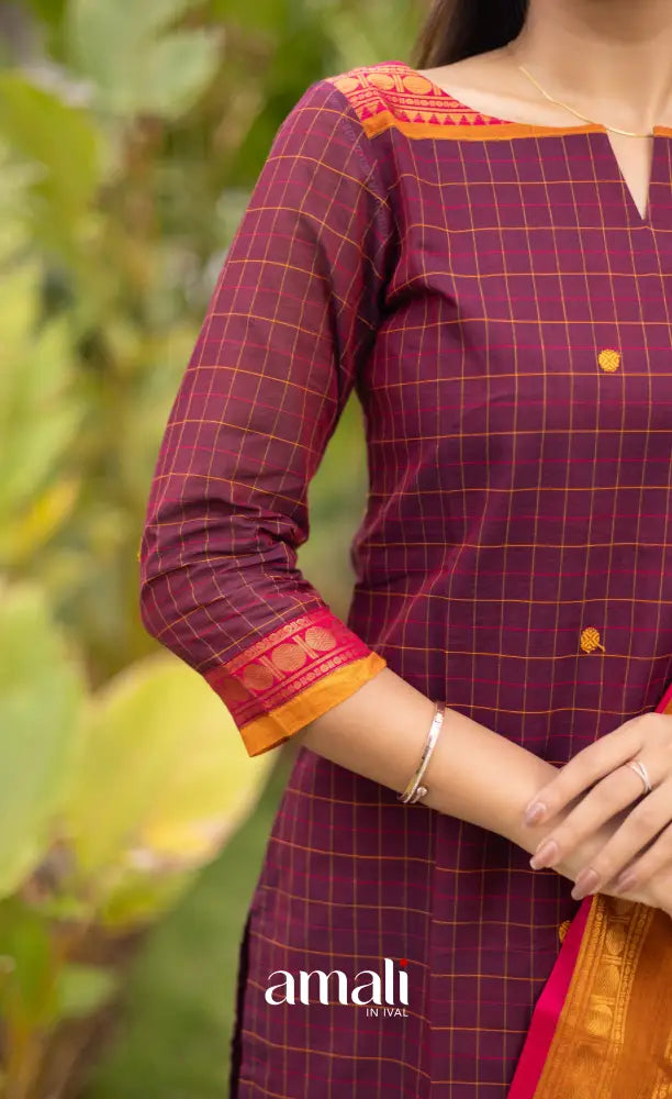 Meera Cotton Salwar - Dark Plum Magenta and Orange salwar