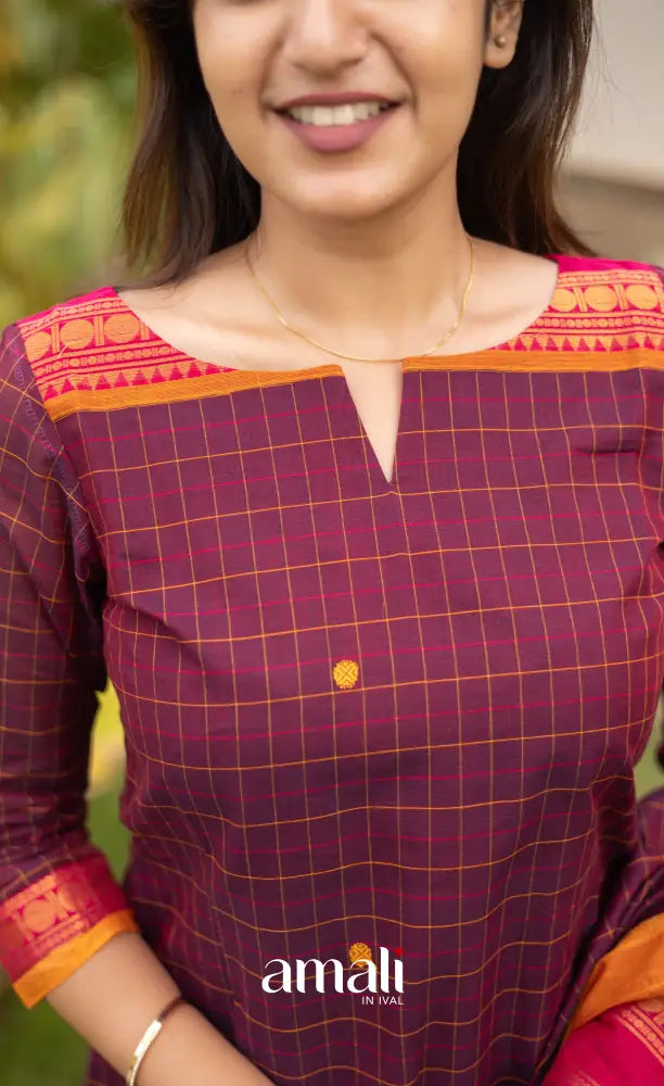 Meera Cotton Salwar - Dark Plum Magenta and Orange salwar