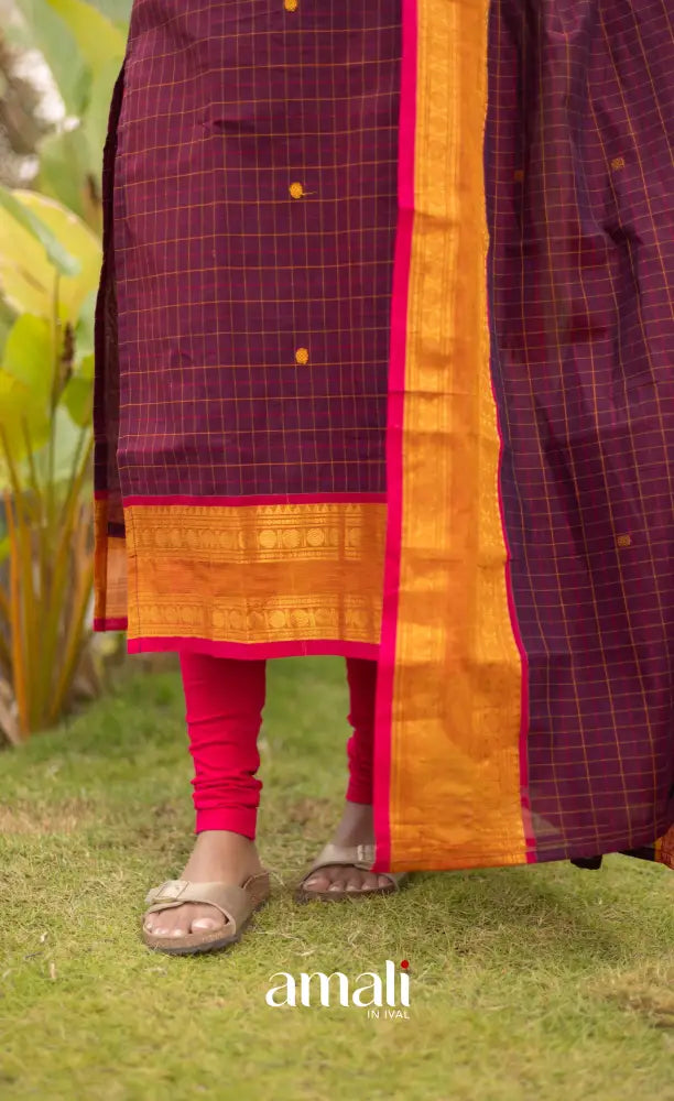 Meera Cotton Salwar - Dark Plum Magenta and Orange salwar