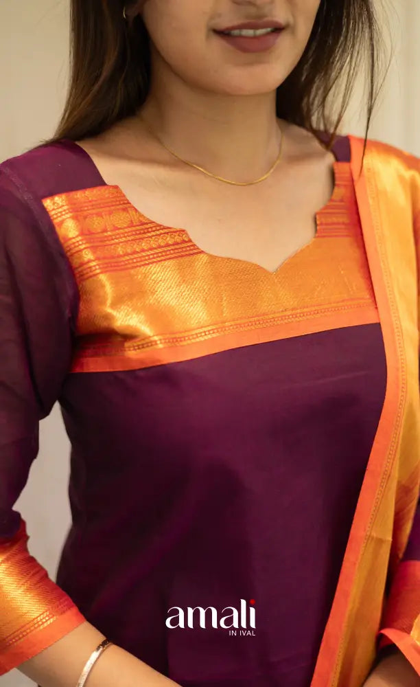 Meera Cotton Salwar Dark Purple and Orange Tone Plus Size salwar