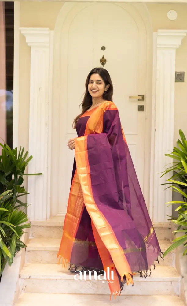 Meera Cotton Salwar Dark Purple shade and Orange tone salwar