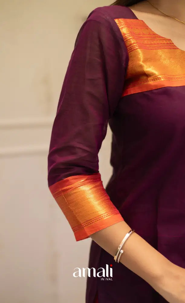 Meera Cotton Salwar Dark Purple shade and Orange tone salwar