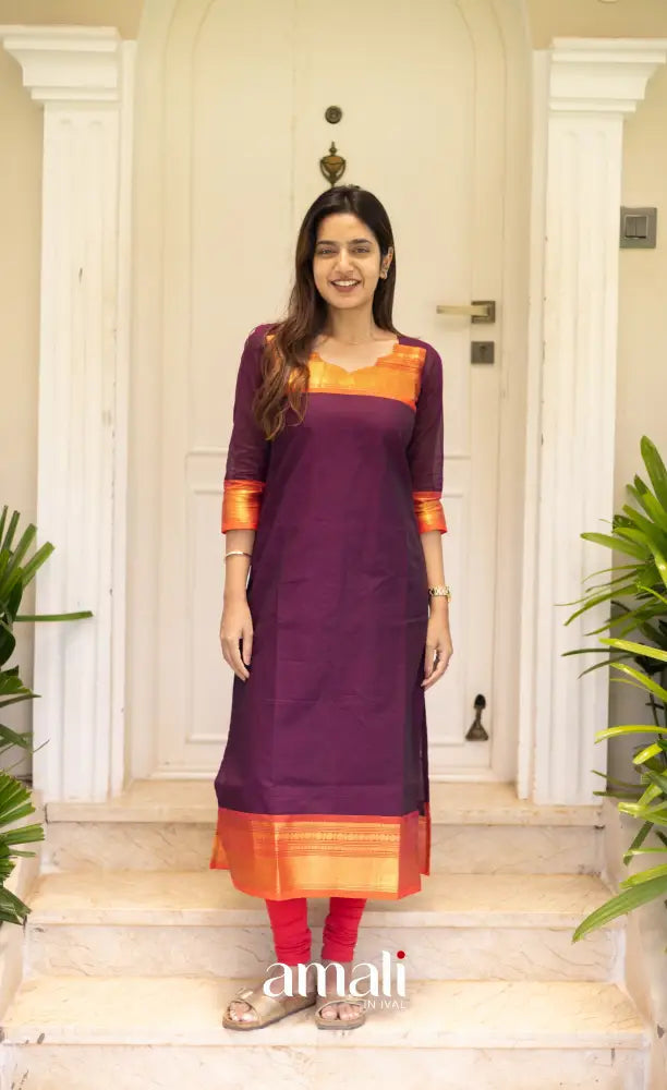 Meera Cotton Salwar Dark Purple shade and Orange tone salwar