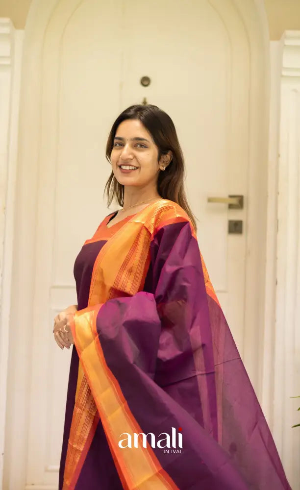 Meera Cotton Salwar Dark Purple shade and Orange tone salwar