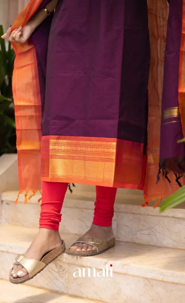 Meera Cotton Salwar Dark Purple shade and Orange tone salwar