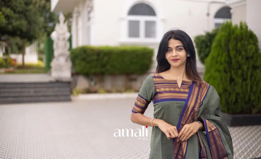 Meera Cotton Salwar Dull Blueish Green and Royal Blue Tone Plus Size salwar