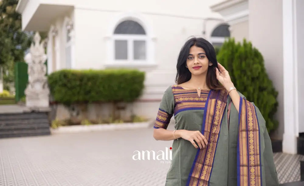 Meera Cotton Salwar Dull Blueish Green and Royal Blue Tone Plus Size salwar