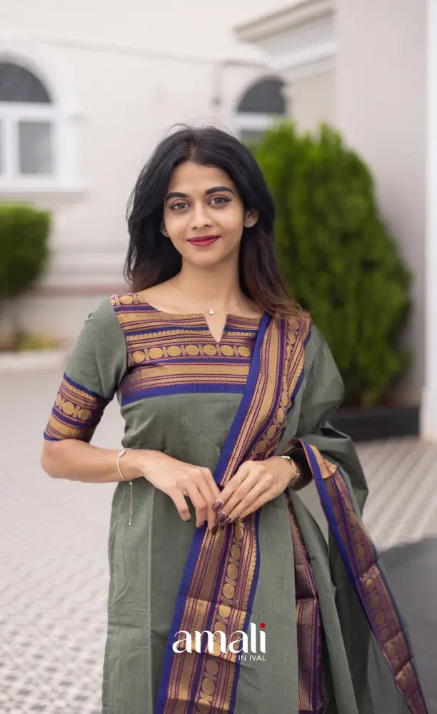Meera Cotton Salwar Dull Blueish Green and Royal Blue Tone Plus Size salwar