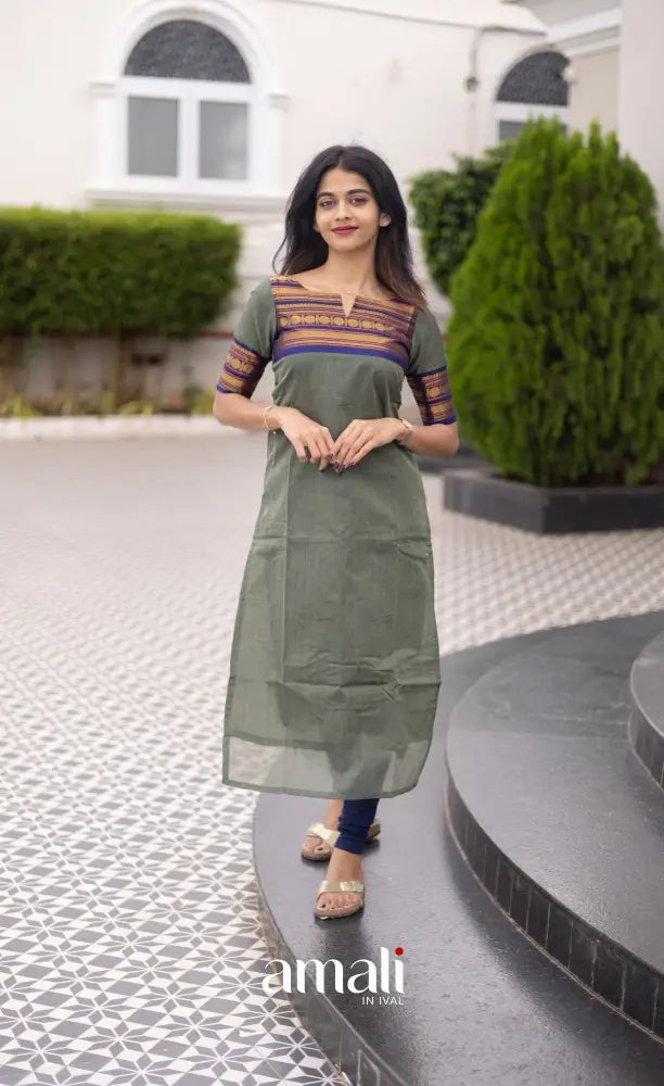 Meera Cotton Salwar Dull Blueish Green and Royal Blue Tone Plus Size salwar