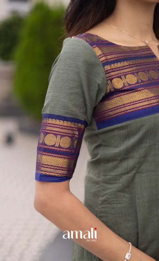 Meera Cotton Salwar Dull Blueish Green and Royal Blue Tone Plus Size salwar