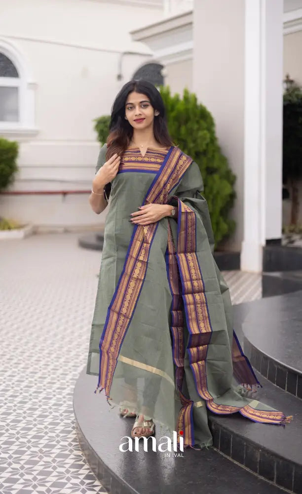 Meera Cotton Salwar Dull Blueish Green and Royal Blue Tone Plus Size salwar