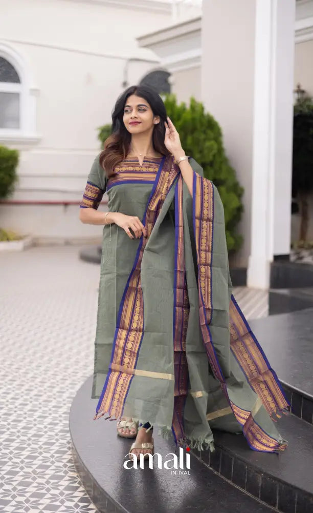 Meera Cotton Salwar Dull Blueish Green shade and Royal Blue tone salwar