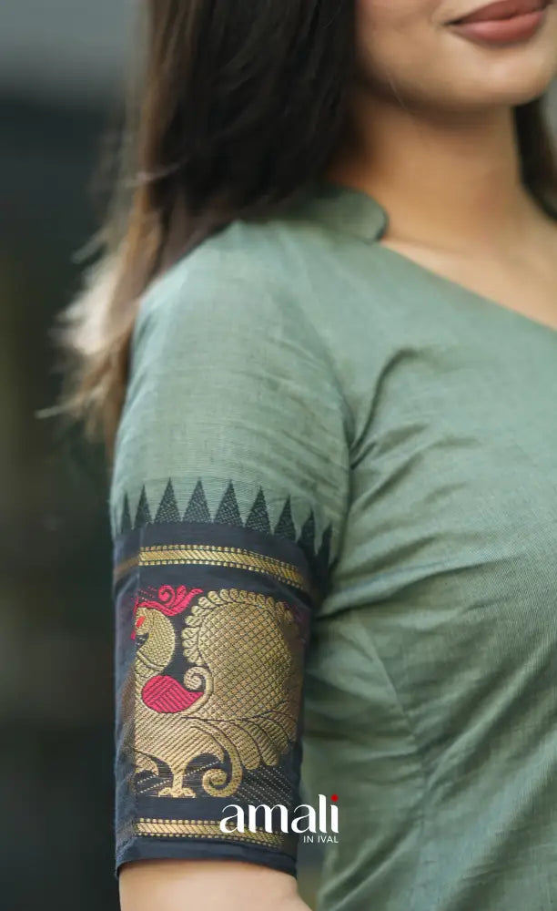 Meera Cotton Salwar - Dusky Olive Green and Black salwar