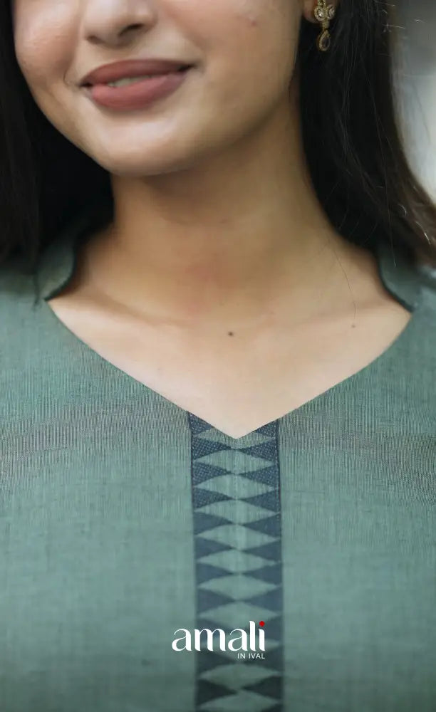 Meera Cotton Salwar - Dusky Olive Green and Black salwar