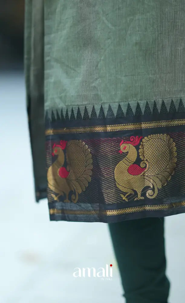 Meera Cotton Salwar - Dusky Olive Green and Black salwar