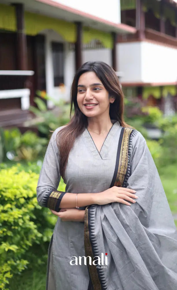 Meera Cotton Salwar - Grey and Black salwar