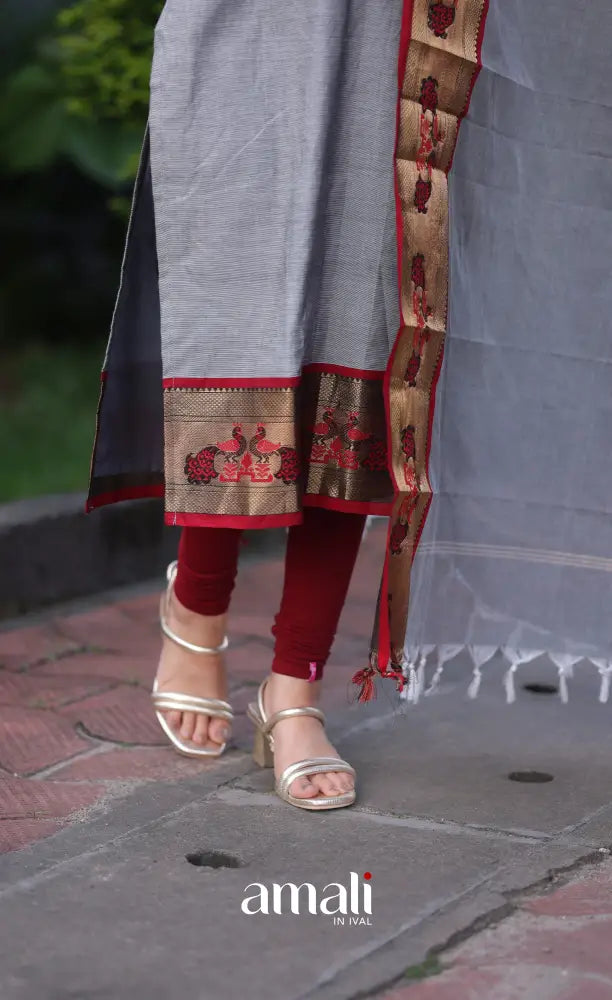 Meera Cotton Salwar - Grey and Maroon salwar