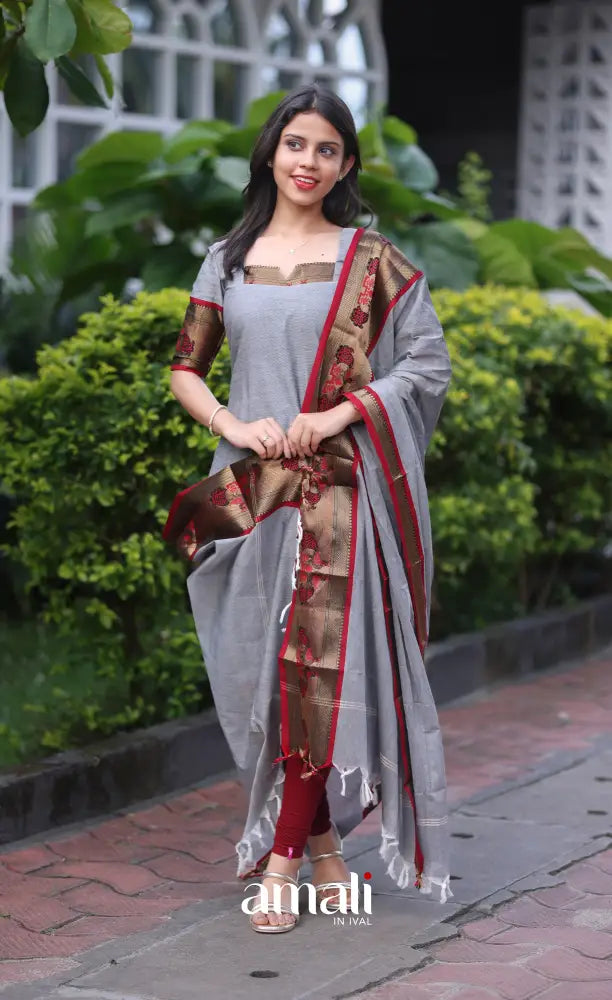 Meera Cotton Salwar - Grey and Maroon salwar