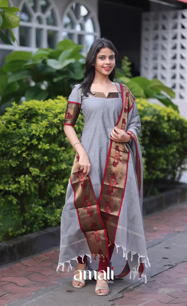 Meera Cotton Salwar - Grey and Maroon salwar