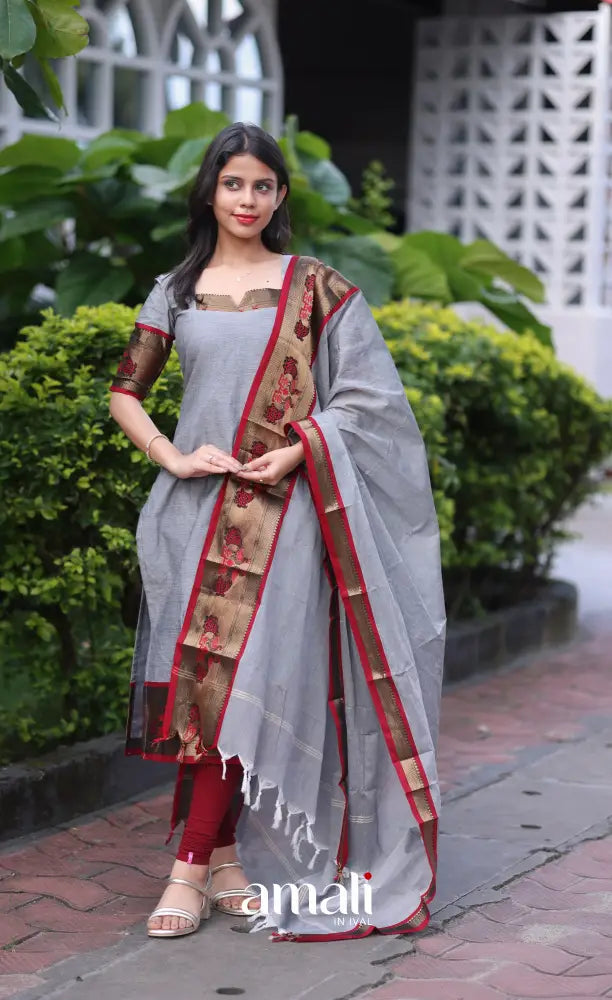 Meera Cotton Salwar - Grey and Maroon salwar