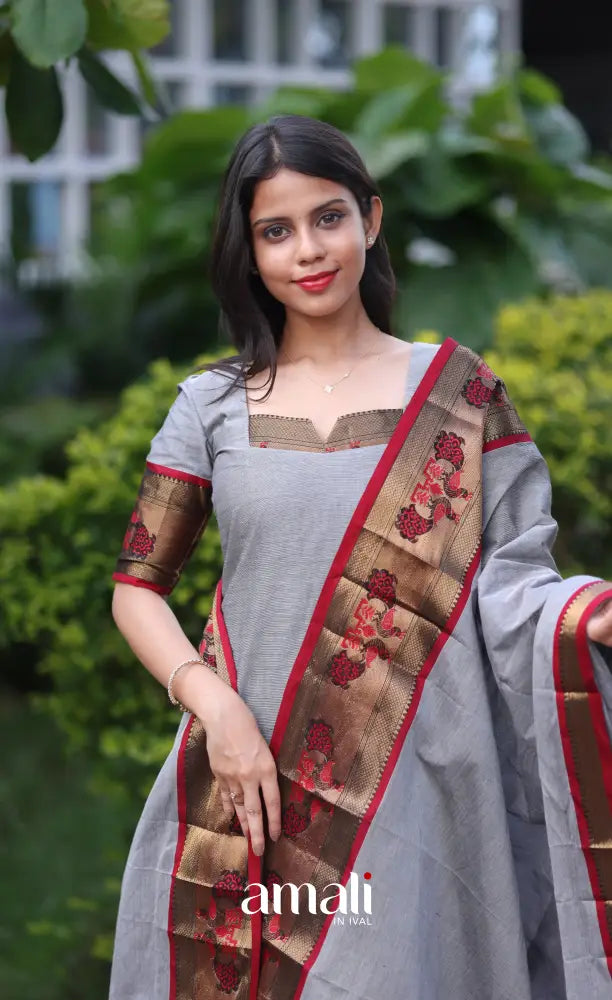 Meera Cotton Salwar - Grey and Maroon salwar