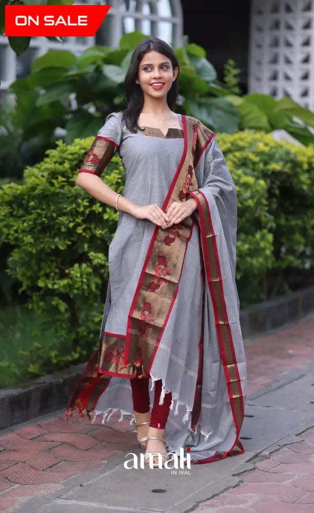 Meera Cotton Salwar - Grey and Maroon salwar