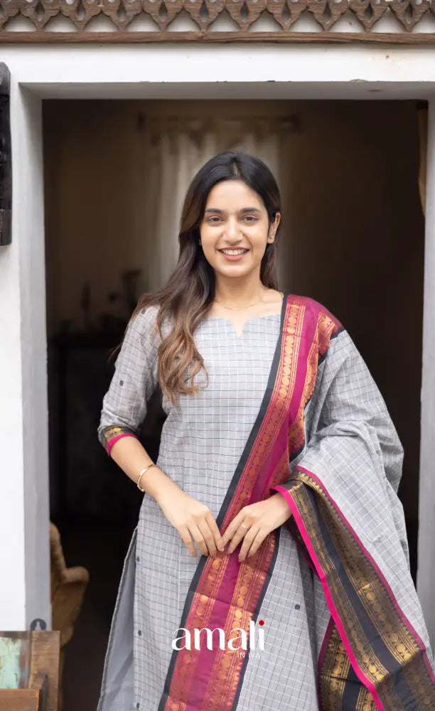 Meera Cotton Salwar Grey and Pink Chettinad Cotton Salwar salwar
