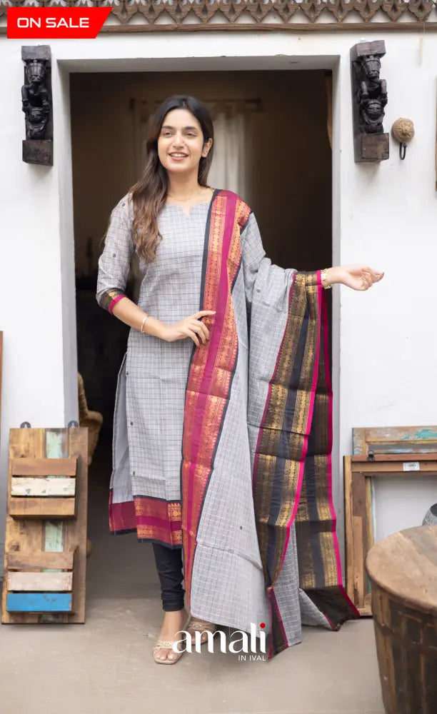Meera Cotton Salwar Grey and Pink Chettinad Cotton Salwar salwar