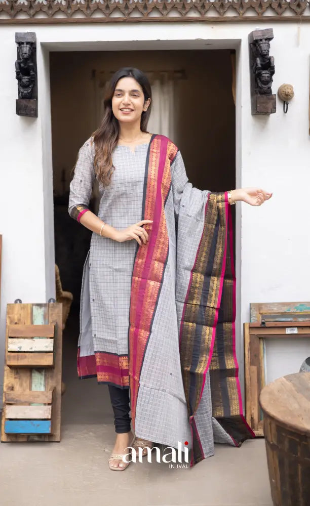 Meera Cotton Salwar Grey and Pink Chettinad Cotton Salwar salwar