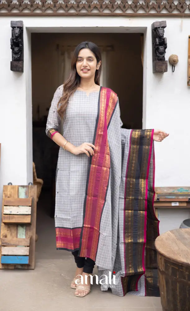 Meera Cotton Salwar Grey and Pink Chettinad Cotton Salwar salwar