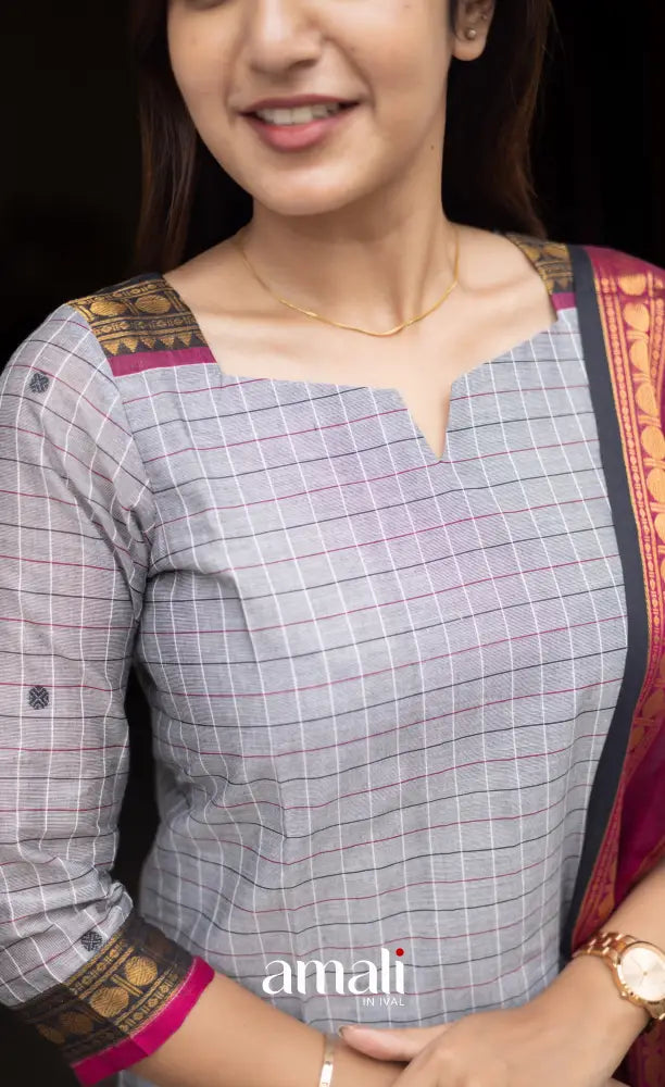 Meera Cotton Salwar Grey and Pink Chettinad Cotton Salwar salwar
