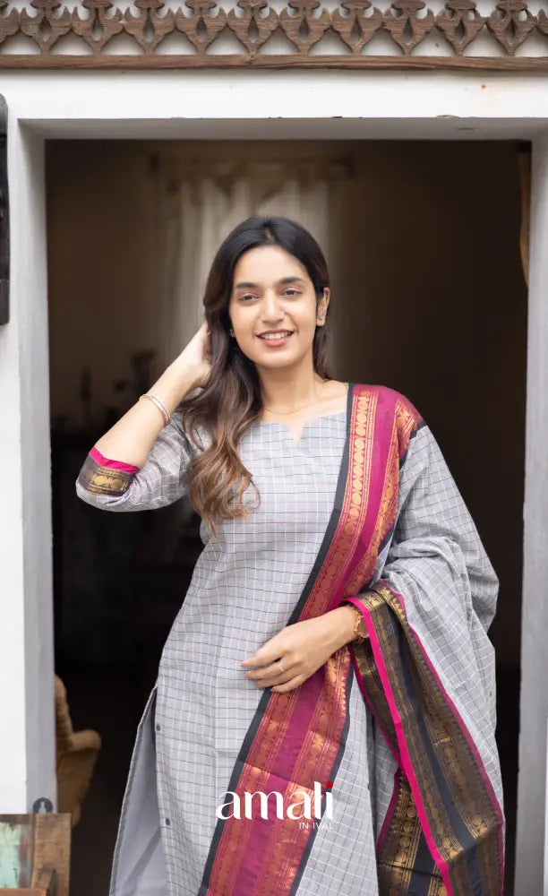 Meera Cotton Salwar Grey and Pink Chettinad Cotton Salwar salwar