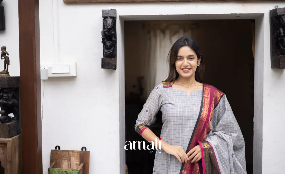 Meera Cotton Salwar Grey and Pink Chettinad Cotton Salwar salwar