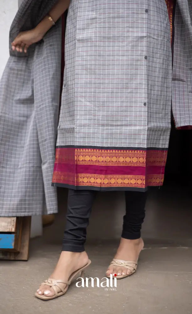 Meera Cotton Salwar Grey and Pink Chettinad Cotton Salwar salwar