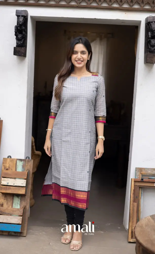 Meera Cotton Salwar Grey and Pink Chettinad Cotton Salwar salwar