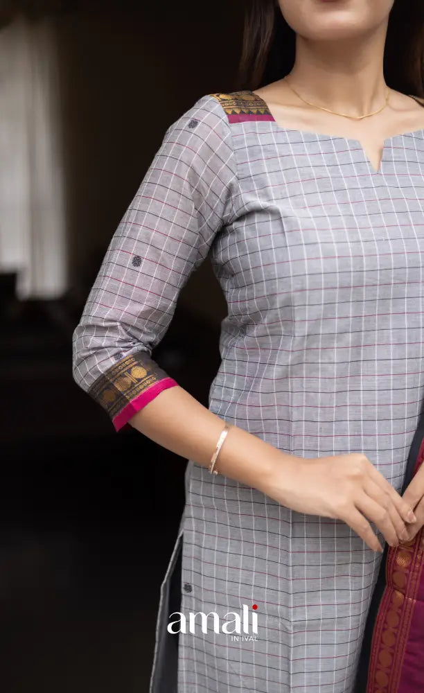 Meera Cotton Salwar Grey and Pink Tone Plus Size salwar