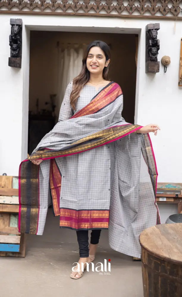 Meera Cotton Salwar Grey and Pink Tone Plus Size salwar